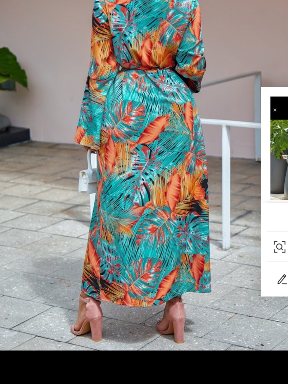 SHEIN Teal Tropical Leaf Tie-Front Beach Coverup - Picture 2 of 2